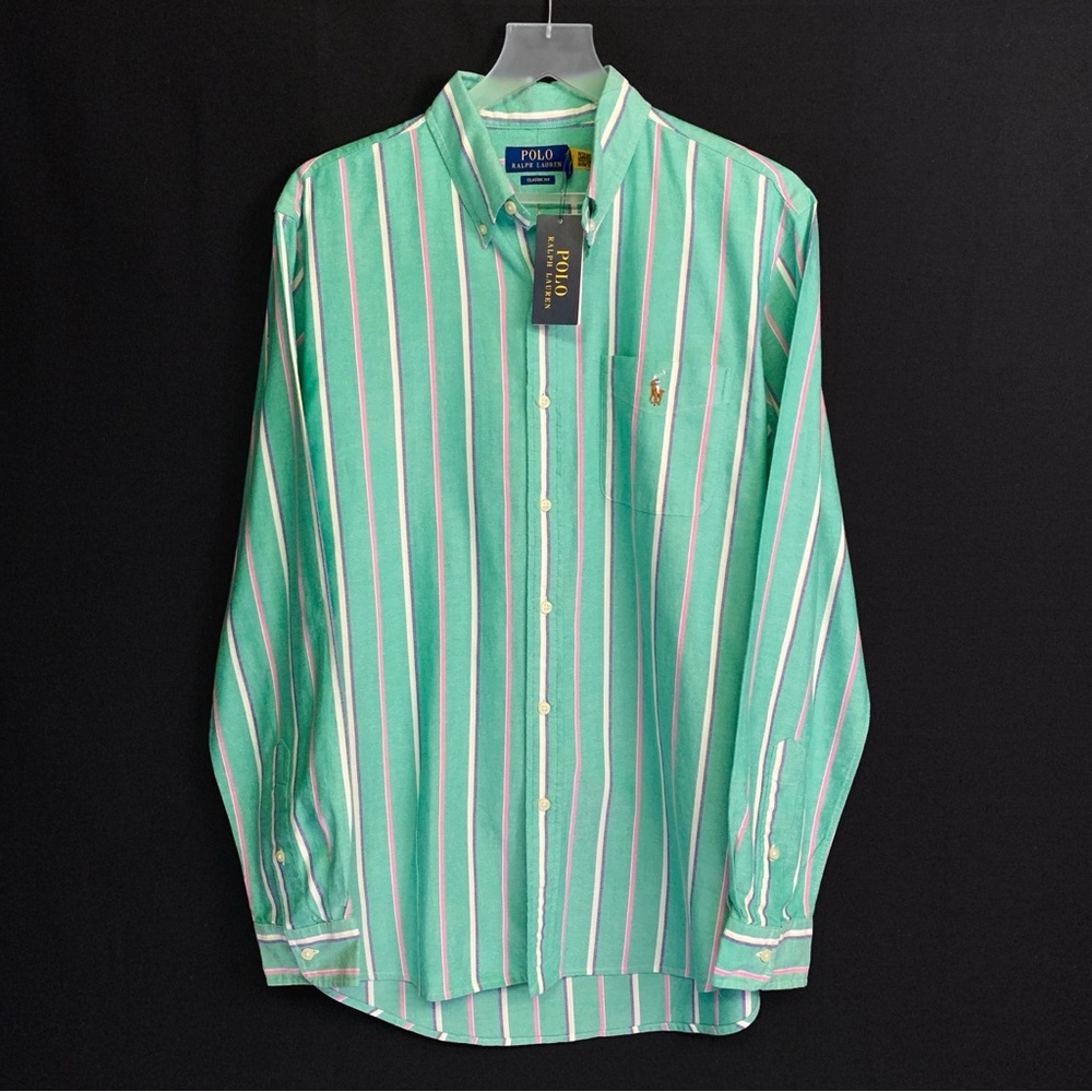 POLO Striped Oxford Long Sleeve Button Down Shirt 100% Cotton LARGE NWT